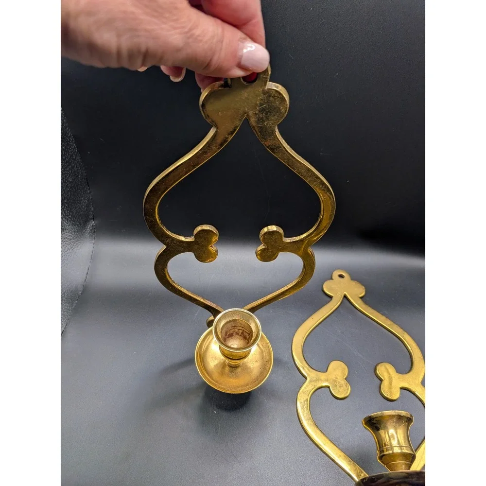 Vintage Brass Wall Sconces: Mid-Century Boho Candle Holders (Set of 2)
